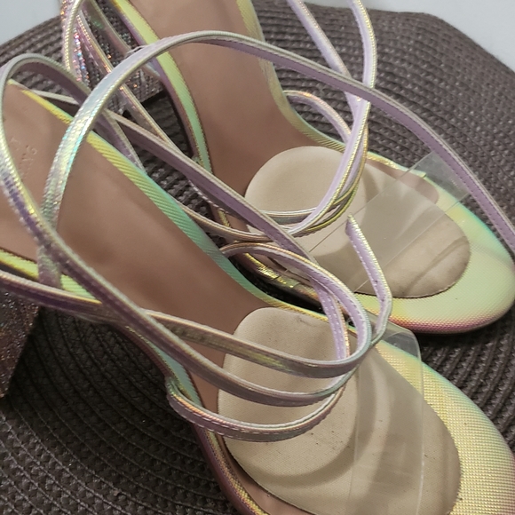 Rhinestone Block Heel Sandals - Picture 2 of 5